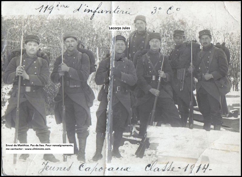 regiment119 29.jpg - Photo N° 29 : LECORPS Jules Auguste 119e RI, 5ème Cie - Caporal le 2 janvier 1915 - Sergent le 13 Octobre 1915 - Cité à l'ordre du régiment n°40 le 21 janvier 1917. 