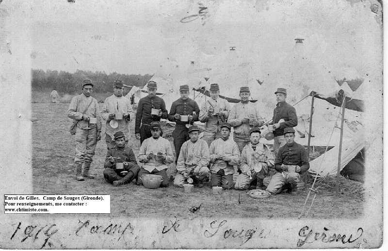 regiment144 1.jpg - Photo N° 1 : Groupe du 144e régiment d'infanterie au camp de Souge (Gironde) - Fin 1914