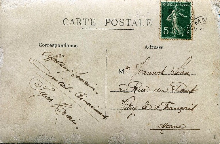 regiment166 17b.jpg - Photo N° 17 verso : Carte envoyée par IGIER (?) Henri à Mr JEANNOT Léon, rue du Pont à Vitry-le-François (51)
