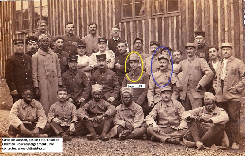 1 giessen11.jpg - Photo N° 1 : Un homme du 44ème régiment d'infanterie -- Photo du camp de GIESSEN sur laquelle on identifie Jean (son nom est inconnu à ce jour 24/02/2021). Au moment de la guerre, il était chausseur-cordonnier à Saint-Germain-les-Belles (Haute Vienne). il intègre le 326ème régiment d'Infanterie de Brive-la-Gaillarde (Corrèze). Il est fait prisonnier, sans doute, en 1916. Il intègre le camp de Giessen sous le numéro 1476, à la 10ème compagnie, baraque C.