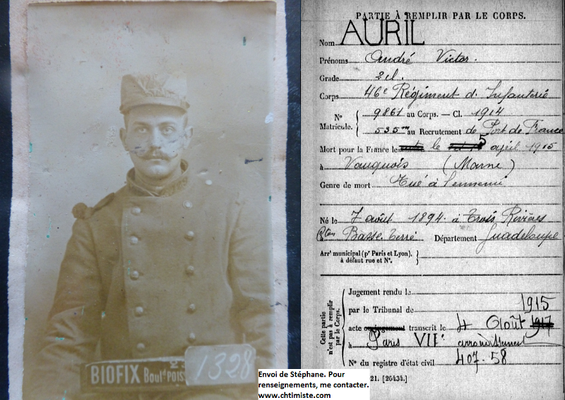 Auril.png - AURIL Victor André né à Trois-Rivières en Guadeloupe et mort pour la France le 5 avril 1915 à Vauquois