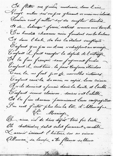 36.jpg - Cahier de chansons et de poèmes de Jean Marie DUCLOS du 68e régiment d’infanterie. Les lire ici :    http://www.chtimiste.com/carnets/Duclos/Duclos.htm