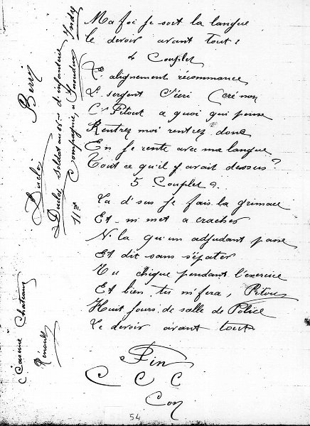 54.jpg - Cahier de chansons et de poèmes de Jean Marie DUCLOS du 68e régiment d’infanterie. Les lire ici :    http://www.chtimiste.com/carnets/Duclos/Duclos.htm
