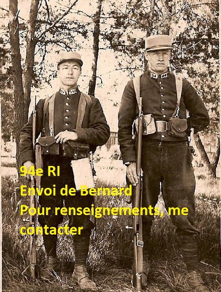 regiment94 16.jpg - Photo N° 16 : envoi de bernard : Soldats du 94ème (Louis MELIN-classe 1918- à droite sur la photo)