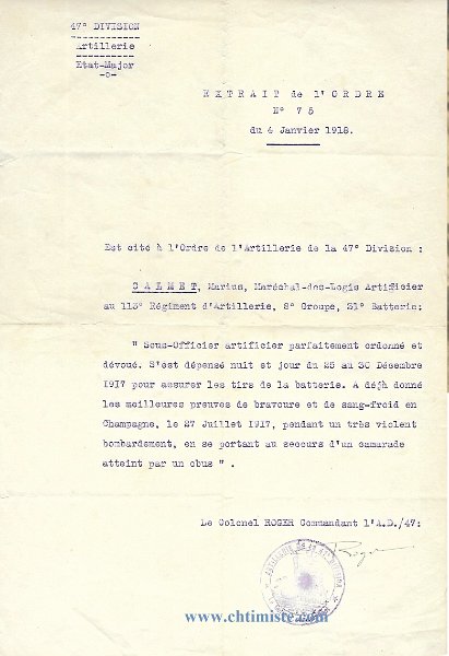 photos (14).jpg - Sa citation du 4 janvier 1918 pour des faits de juillet 1917.