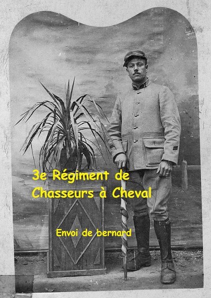 chasseurscheval3 4.jpg - Photo N° 4 : Envoi de Bernard : Son Grand-père : René FOURNILLON. "Il a commencé cette guerre au 14ème Dragons, il était sur la Marne, le 14 septembre 14, puis au 3e Chasseurs à Cheval. De France, il a rejoint l'Orient. Il en est revenu et est décédé en 1952 d’une ancienne blessure de guerre."