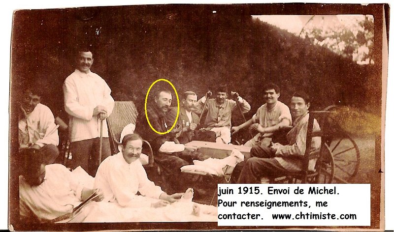 Chambery5.jpg - Photo N° 5 : Le soldat Marius Léonce GRAVIER à été incorporé le 6 août 1914 au 163e RI, il sortait de son service militaireeffectué à CALVI (20). Il a été blessé le 9 avril 1915, au bois de Mortmare commune de FLERY (54). Pied arraché au niveau du tibia par des éclats d'obus, 9 autres éclats d'obus ont aussi pénétré dont un a traversé le casque. L'hémorragie a été contenue par la terre qui le recouvrait partiellement, il a été secouru plus tard, l'amputation réalisée chirurgiquement à l'infirmerie du champ de bataille, puis transporté à l'arrière à l'hôpital de Chambéry. Détails donnés par un de ses camarades blessé au même moment, originaire d'un village voisin (MEYNES 30). Marius Léonce GRAVIER à eu deux enfants. La gangréne qui avait été enrayée, s'est réactivée en 1923 suite à une blessure domestique, il est décédé en 1926 .