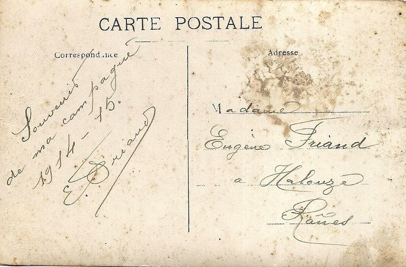 hopitalinconnu275b.jpg - 275 verso : Pas d'information supplémentaire sur cette photo. Envoi de Robert MICUM. Carte envoyée à Eugène FRIAND à Saint-Clair-de-Halouze (Orne ?)