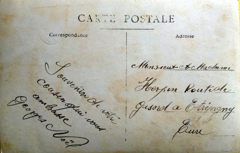 hopitalinconnu331b.jpg - 331b verso : Hôpital inconnu - Georges NOEL qui écrit à Mr et Mme HERPIN, route de gisors à Étrépagny (Eure)