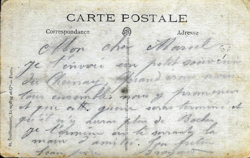 regimentterritorial36 8b.jpg - Photo N° 8 recto : Le Chesnay (78) - 1915 - GVC de la section A - Poste 1. Carte écrite par un certain BROYARD