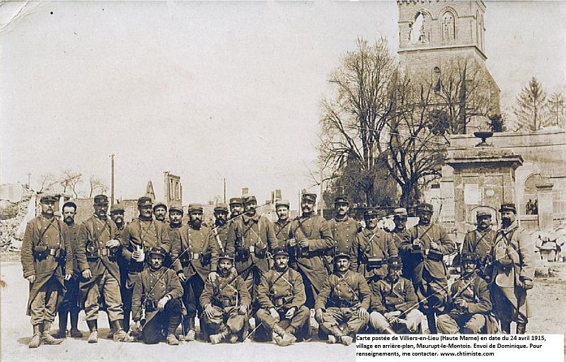 regimentterritorial40 10.jpg - Photo N° 10 : Carte postée de Villiers-en-Lieu (Haute Marne) en date du 24 avril 1915, village en arrière-plan, Maurupt-le-Montois. 