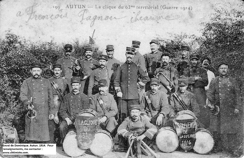 regimentterritorial63 6a.jpg - Photo N° 6b : Envoi de Dominique : " Photo de la clique du 63ème territoriale, mon grand-père Claude PAGNON en faisait partie."
