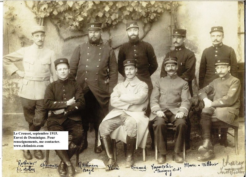 regimentterritorial63 8.jpg - Photo N° 8 : ROTBACKER - CHAUMETTE - R. HEBMANN - L BABE - BÉNAUD - LASPOSTOLET - Lt MARC - MILLEROT - THARET - Le Creusot, septembre 1915.
