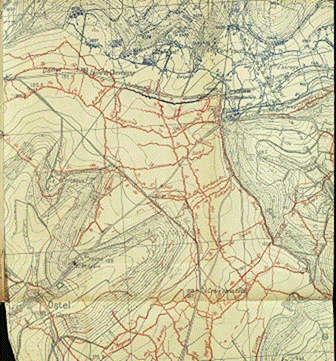 Titre : Mutineries 1917 - Description : Carte du secteur (ferme Certaux, Epine de Chevregny, Ostel) en juin 1917 - Mutineries de la 77e DI